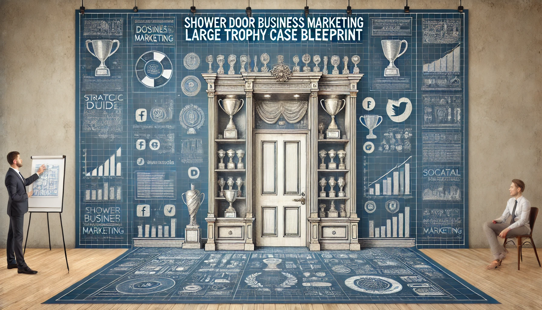 Shower Door Business Marketing Large Trophy Case Blueprint